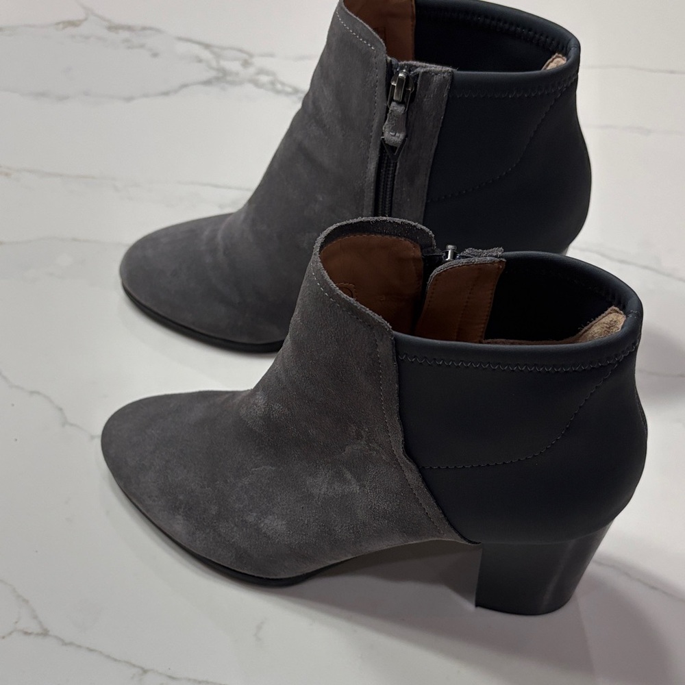 Vionic Gray Suede Ankle Booties with Black Heel - Picture 9 of 15